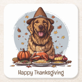 Happy thanksgiving Golden Retriever Hund Underlägg Papper Kvadrat