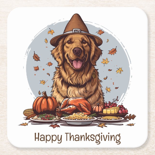 Happy thanksgiving Golden Retriever Hund Underlägg Papper Kvadrat (Framsidan)