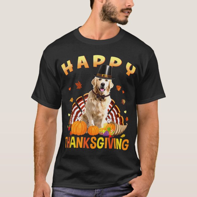 Happy thanksgiving Golden Retriever Turkey Pilgrim T Shirt (Framsida)