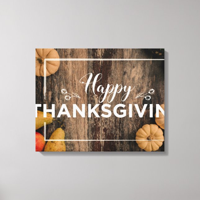 Happy thanksgiving Gourds on Rustic Wood Canvastryck (Framsida)