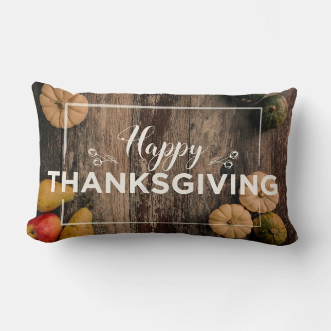 Happy thanksgiving Gourds on Rustic Wood Lumbarkudde (Framsida)