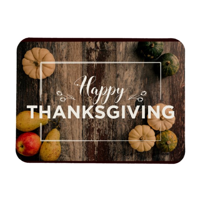 Happy thanksgiving Gourds on Rustic Wood Magnet (Horisontell)