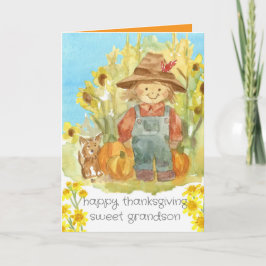 Happy thanksgiving Grandson Farmer Boy Puppy Hund Kort