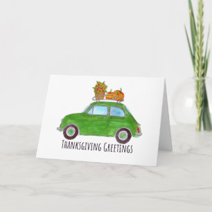 Happy thanksgiving grönt Retro Fiat 500 Kort