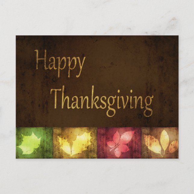 Happy thanksgiving Grunge Lövs Helg Vykort (Framsida)