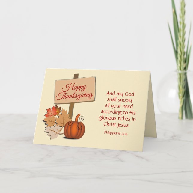 HAPPY THANKSGIVING Gud ska förse Phil 4:19 Helgkort (Framsida)