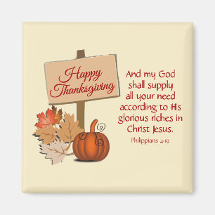 HAPPY THANKSGIVING Gud ska förse Phil 4:19 Magnet