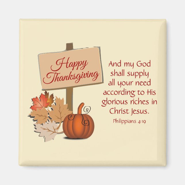 HAPPY THANKSGIVING Gud ska förse Phil 4:19 Magnet (Framsidan)
