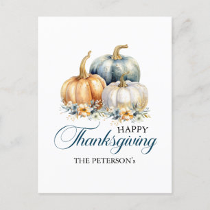 Happy thanksgiving Guld Orange Blå pumpor Vykort