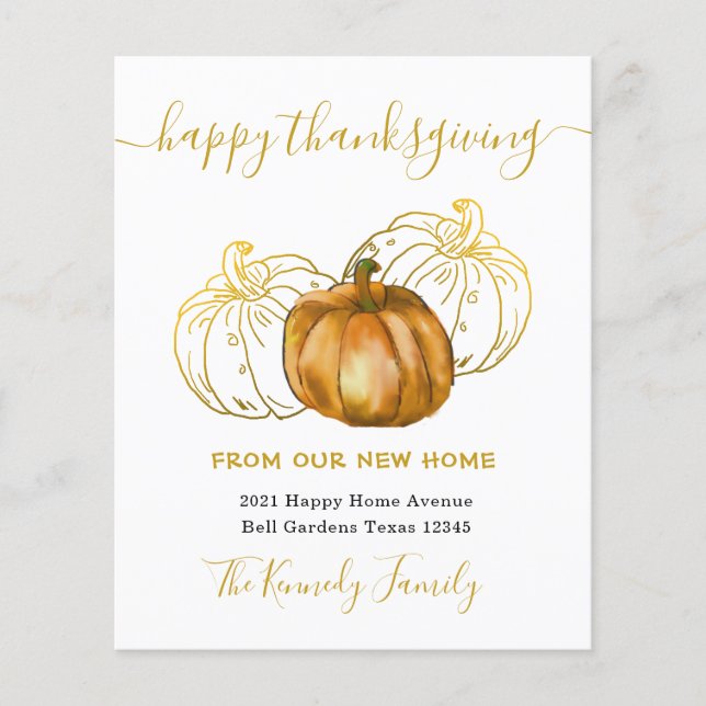 Happy thanksgiving Guld Pumpkin New Home Adress (Framsida)