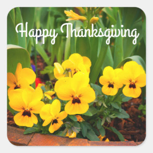Happy thanksgiving Gult Pansy #1 Stickers Fyrkantigt Klistermärke