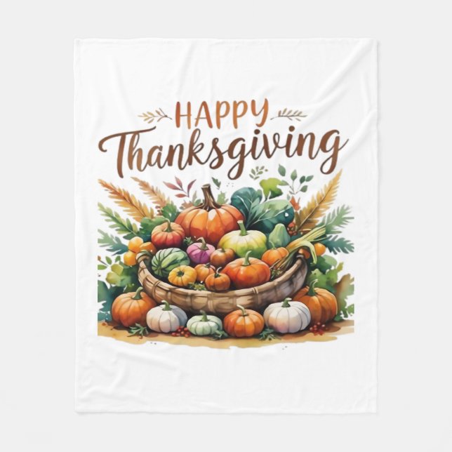 Happy thanksgiving - Harvest Basket med Pumpkins Fleecefilt (Framsidan)