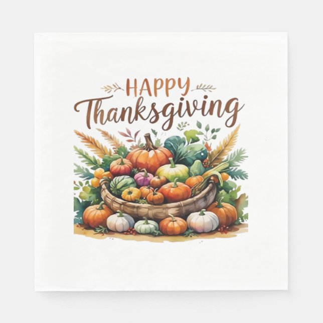 Happy thanksgiving - Harvest Basket med Pumpkins Pappersservett (Framsidan)