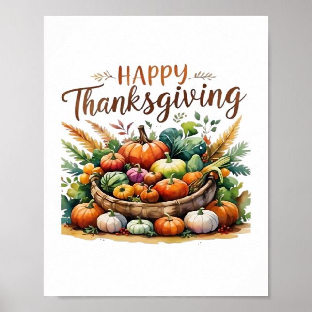Happy thanksgiving - Harvest Basket med Pumpkins Poster (Framsidan)