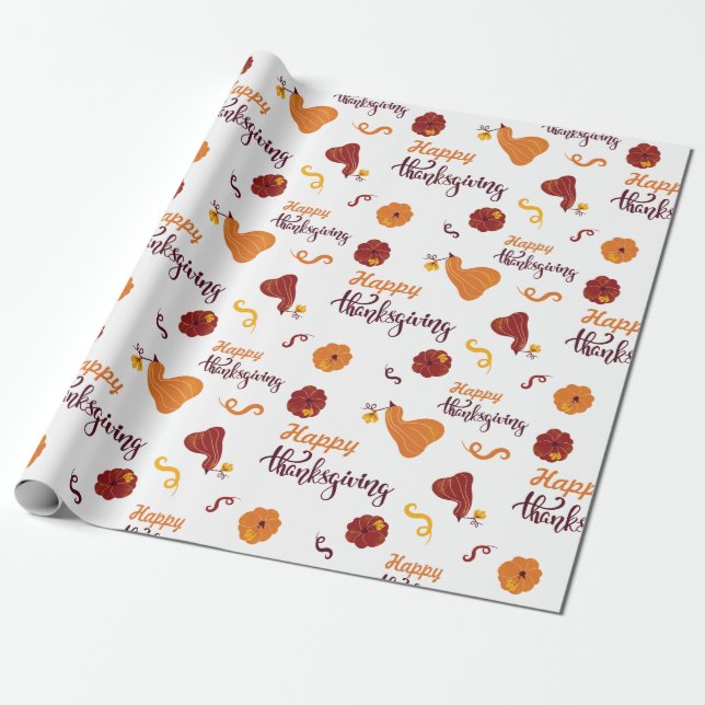 Happy thanksgiving Harvest Pumpkin White Seamless Presentpapper (Utrullad)