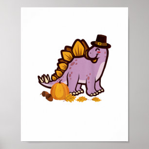 Happy thanksgiving Helgdag Cute Stegosaurus Dinosa Poster