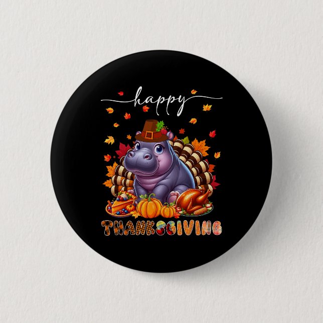 Happy thanksgiving Hippo Costume Turkey Fall Lämna Knapp (Framsida)