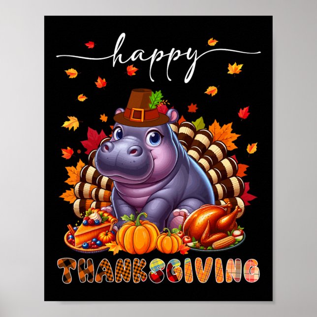 Happy Thanksgiving Hippo Costume Turkey Fall Leave Poster (Framsidan)