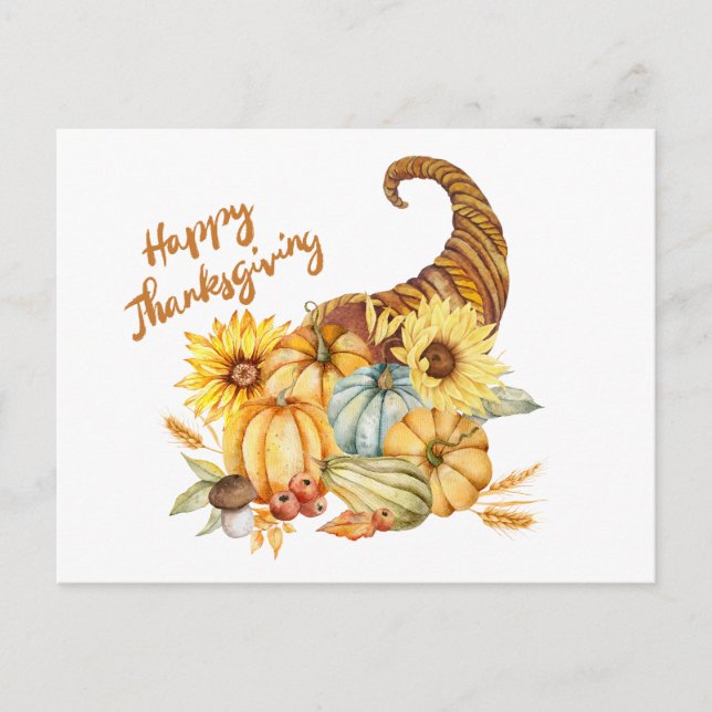 Happy thanksgiving Horn Plenty med Pumpkins Vykort (Framsida)