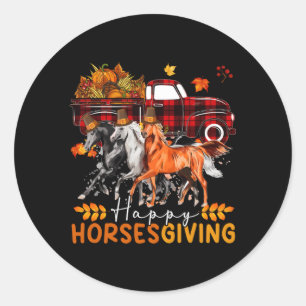Happy thanksgiving Horses Three Horses Farmer Ploc Runt Klistermärke