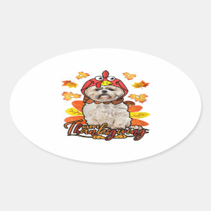 Happy thanksgiving Höst löv hösten Shih Tzu Ovalt Klistermärke