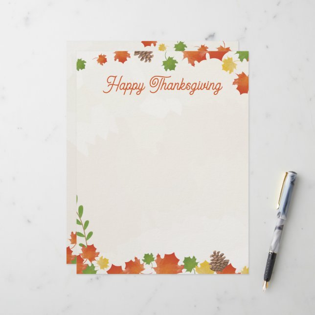 Happy thanksgiving Höst löv Letterhead Brevhuvud (Fram/Back In Situ)