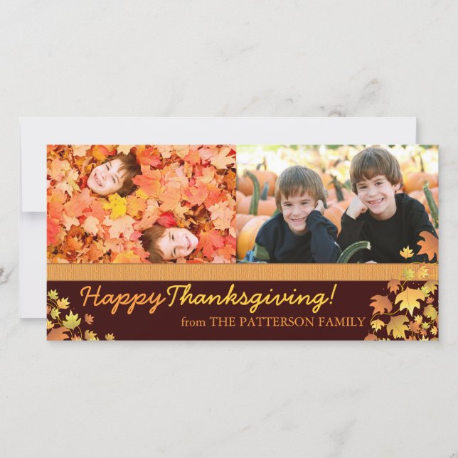 Happy thanksgiving Höst löv två foto Julkort (Framsida)