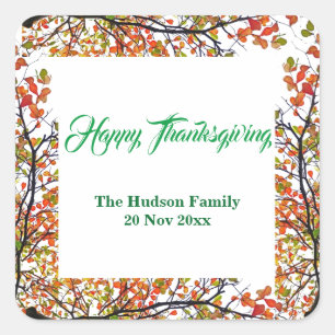 Happy thanksgiving höstblomma fyrkantigt klistermärke