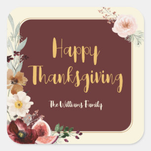 Happy thanksgiving höstblommor och bilder fyrkantigt klistermärke