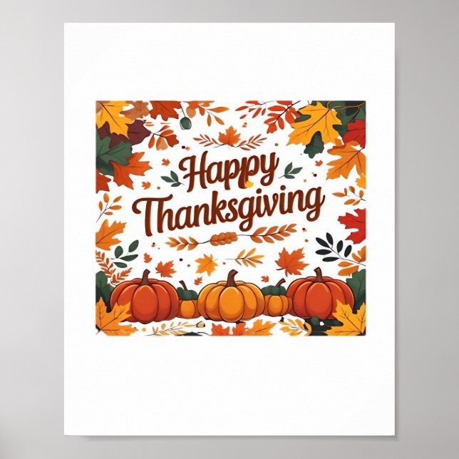 Happy thanksgiving - Höstpumpa och Höst löv Poster (Framsidan)