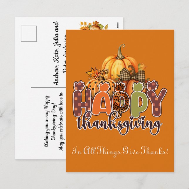 Happy thanksgiving - i hela Sak Ge tack Helg Vykort (Fram/baksida)