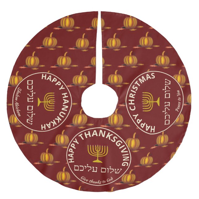 Happy thanksgiving jul Hanukkah MULTI Anpassningsb Julgransmatta Borstad Polyester (Framsidan)