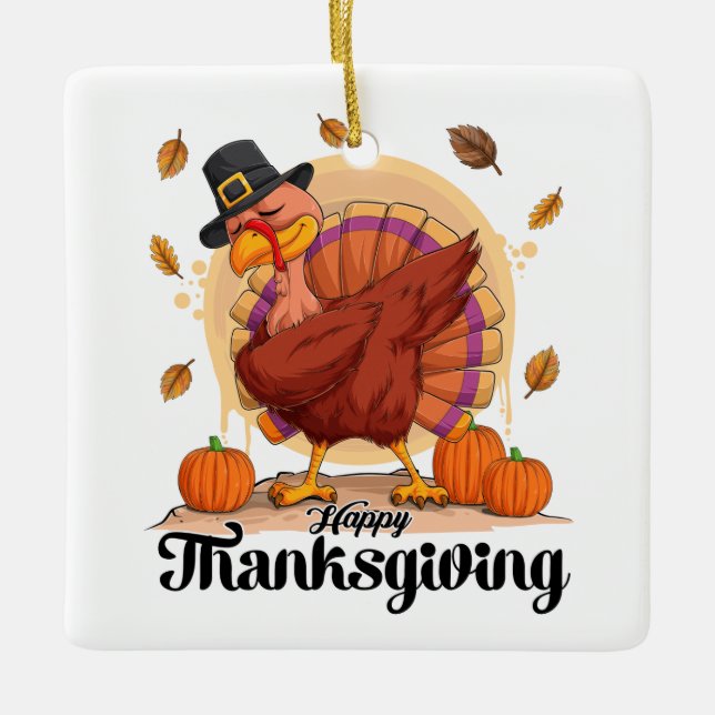 Happy thanksgiving julgransprydnad keramik (Framsida)