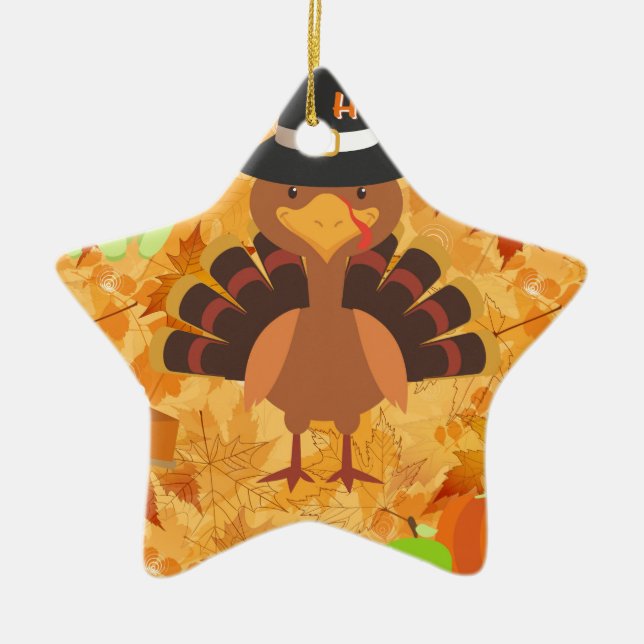 happy thanksgiving kalkon julgransprydnad keramik (Framsidan)