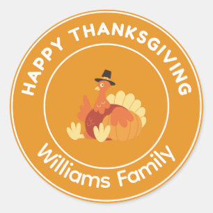 Happy thanksgiving kalkoner orange runt klistermärke