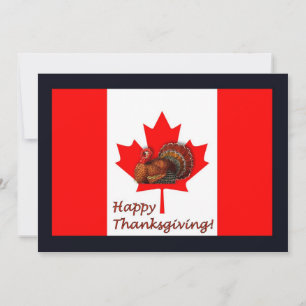 Happy thanksgiving Kanada med flagga och kalkon Inbjudningar