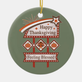 Happy thanksgiving känner sig välsignerat Retro-te Julgransprydnad Keramik