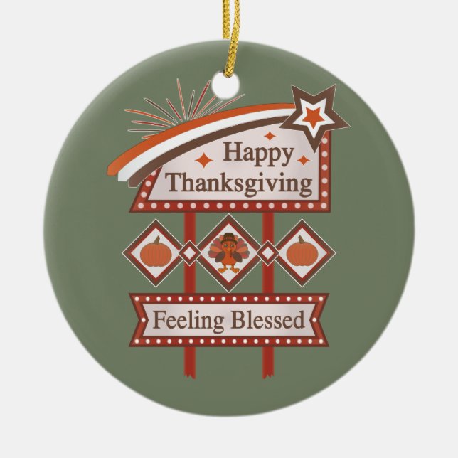 Happy thanksgiving känner sig välsignerat Retro-te Julgransprydnad Keramik (Framsidan)