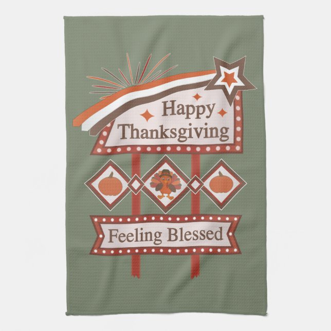 Happy thanksgiving känner sig välsignerat Retro-te Kökshandduk (Vertikal)