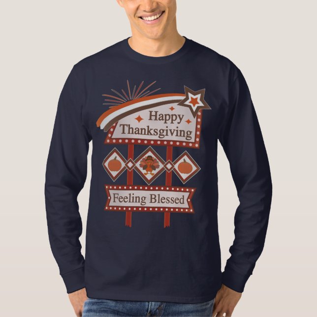 Happy thanksgiving känner sig välsignerat Retro-te T Shirt (Framsida)