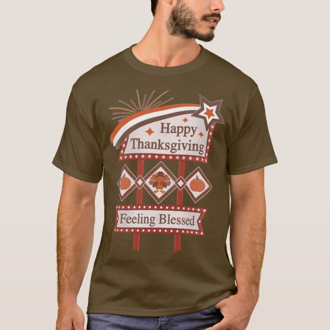 Happy thanksgiving känner sig välsignerat Retro-te T Shirt (Framsida)