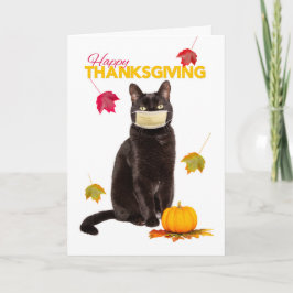 Happy thanksgiving-katt i Coronavirus Ansikte-mask Helgkort
