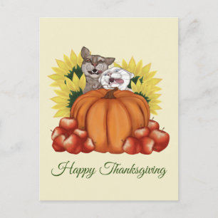 Happy thanksgiving Katt med Pumpkin och Solros Vykort