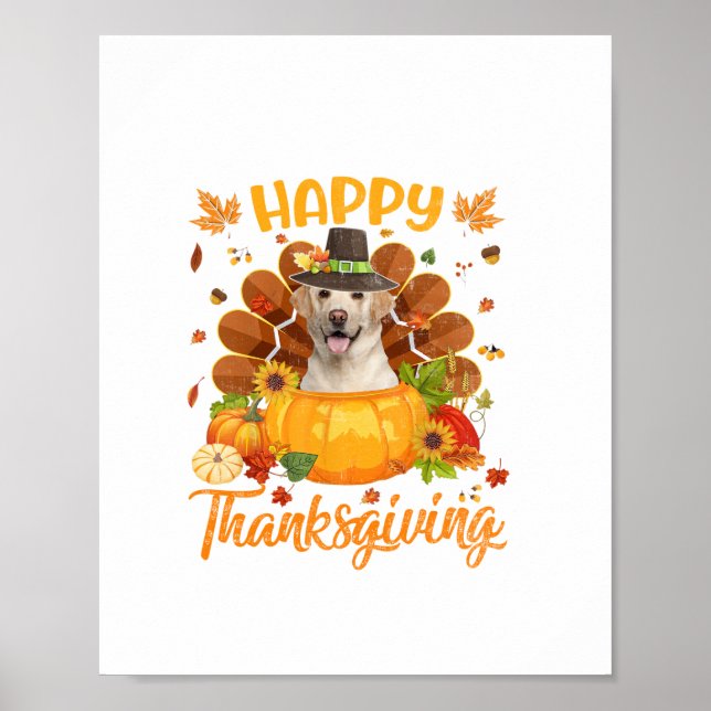 Happy thanksgiving Labrador Hund Turkiet Pumpkin L Poster (Framsidan)