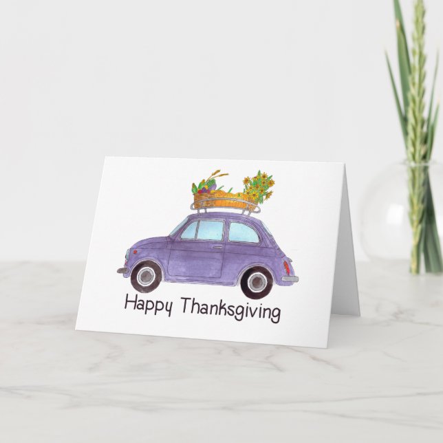 Happy thanksgiving Lila Retro Fiat 500 Kort (Framsida)