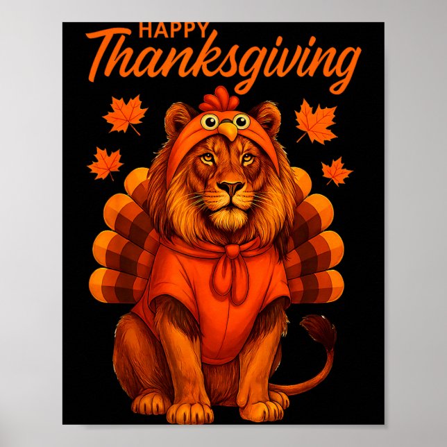 Happy Thanksgiving Lion Women Boys Girls Kids Outf Poster (Framsidan)