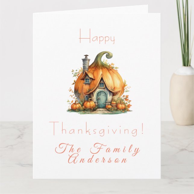 Happy thanksgiving lpumpkin house white kort (Framsida)