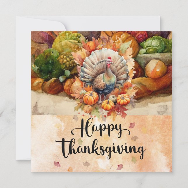 Happy thanksgiving med kalkonvattenfärg julkort (Framsida)