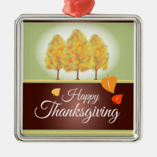 Happy thanksgiving med nedgångträd julgransprydnad metall