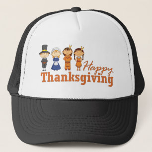 Happy thanksgiving med Pilgrim Native American Keps